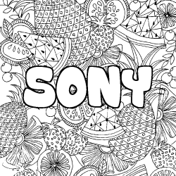 Coloración del nombre SONY - decorado mandala de frutas