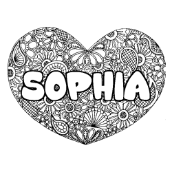 Coloración del nombre SOPHIA - decorado mandala de corazón