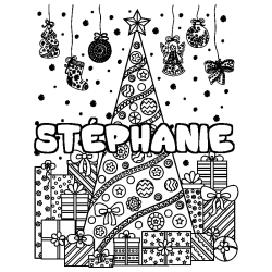 Coloración del nombre STÉPHANIE - decorado árbol de Navidad y regalos