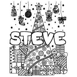 Coloración del nombre STEVE - decorado árbol de Navidad y regalos