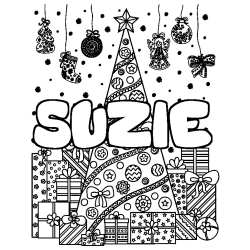 Coloración del nombre SUZIE - decorado árbol de Navidad y regalos