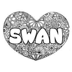 Coloración del nombre SWAN - decorado mandala de corazón