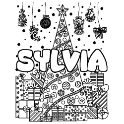 Coloración del nombre SYLVIA - decorado árbol de Navidad y regalos