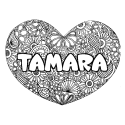 Coloración del nombre TAMARA - decorado mandala de corazón