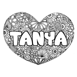 Coloración del nombre TANYA - decorado mandala de corazón