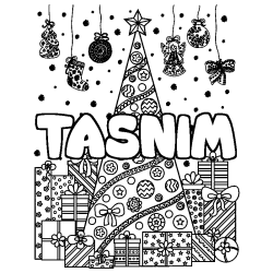 Coloración del nombre TASNIM - decorado árbol de Navidad y regalos