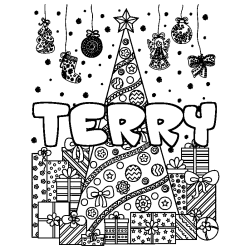 Coloración del nombre TERRY - decorado árbol de Navidad y regalos