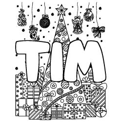 Dibujo para colorear TIM - decorado &aacute;rbol de Navidad y regalos