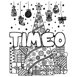 Dibujo para colorear TIM&Eacute;O - decorado &aacute;rbol de Navidad y regalos