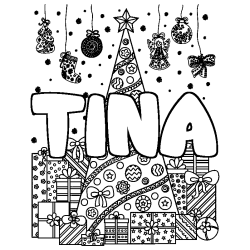 Coloración del nombre TINA - decorado árbol de Navidad y regalos