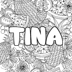 Coloración del nombre TINA - decorado mandala de frutas