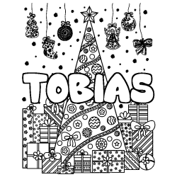 Dibujo para colorear TOBIAS - decorado &aacute;rbol de Navidad y regalos