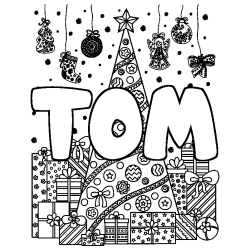 Coloración del nombre TOM - decorado árbol de Navidad y regalos