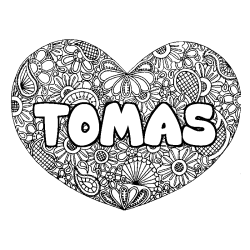 Coloración del nombre TOMAS - decorado mandala de corazón