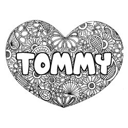 Coloración del nombre TOMMY - decorado mandala de corazón