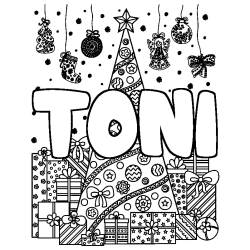 Coloración del nombre TONI - decorado árbol de Navidad y regalos