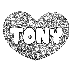 Coloración del nombre TONY - decorado mandala de corazón