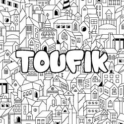 Coloración del nombre TOUFIK - decorado ciudad