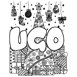 Coloración del nombre UGO - decorado árbol de Navidad y regalos