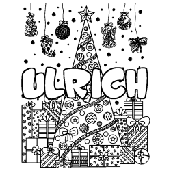 Dibujo para colorear ULRICH - decorado &aacute;rbol de Navidad y regalos