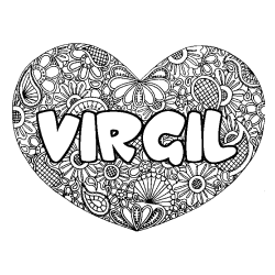 Coloración del nombre VIRGIL - decorado mandala de corazón