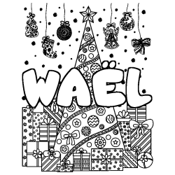 Coloración del nombre WAËL - decorado árbol de Navidad y regalos