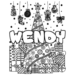 Coloración del nombre WENDY - decorado árbol de Navidad y regalos