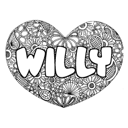 Coloración del nombre WILLY - decorado mandala de corazón