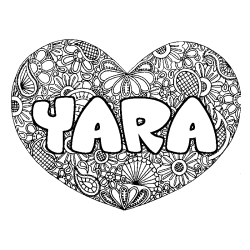 Coloración del nombre YARA - decorado mandala de corazón