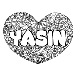 Coloración del nombre YASIN - decorado mandala de corazón