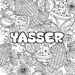 Coloración del nombre YASSER - decorado mandala de frutas