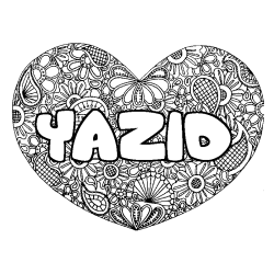 Coloración del nombre YAZID - decorado mandala de corazón