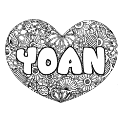 Coloración del nombre YOAN - decorado mandala de corazón