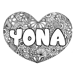 Coloración del nombre YONA - decorado mandala de corazón