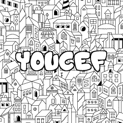 Coloración del nombre YOUCEF - decorado ciudad