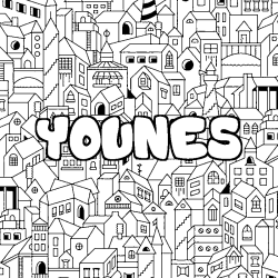 Coloración del nombre YOUNES - decorado ciudad