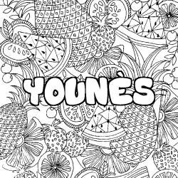 Coloración del nombre YOUNÈS - decorado mandala de frutas