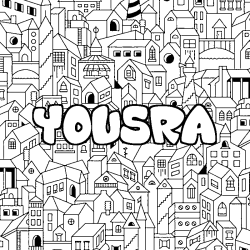 Coloración del nombre YOUSRA - decorado ciudad