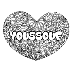 Coloración del nombre YOUSSOUF - decorado mandala de corazón