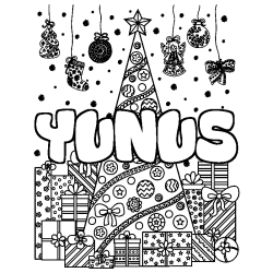 Coloración del nombre YUNUS - decorado árbol de Navidad y regalos