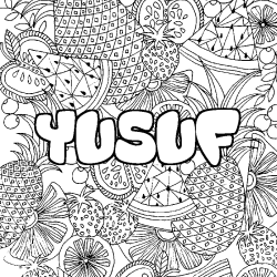 Coloración del nombre YUSUF - decorado mandala de frutas