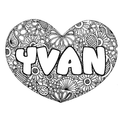 Coloración del nombre YVAN - decorado mandala de corazón