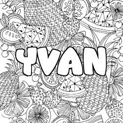 Coloración del nombre YVAN - decorado mandala de frutas