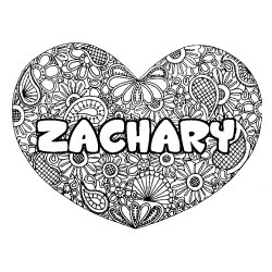 Coloración del nombre ZACHARY - decorado mandala de corazón