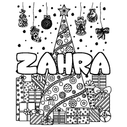 Coloración del nombre ZAHRA - decorado árbol de Navidad y regalos