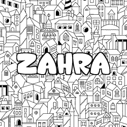 Coloración del nombre ZAHRA - decorado ciudad