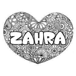 Coloración del nombre ZAHRA - decorado mandala de corazón