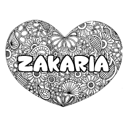 Coloración del nombre ZAKARIA - decorado mandala de corazón
