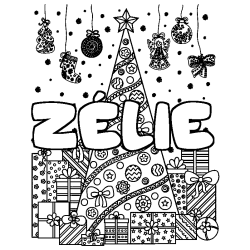 Coloración del nombre ZÉLIE - decorado árbol de Navidad y regalos