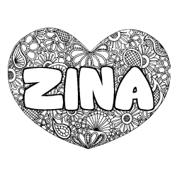 Coloración del nombre ZINA - decorado mandala de corazón